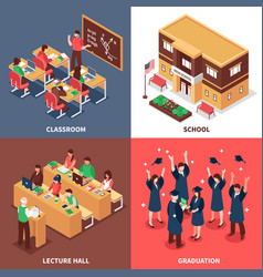 School 4 Isometric Icons Concept