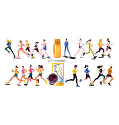 City Running Flat Icon Set