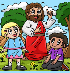 Christian Jesus With A Modern Children Colored