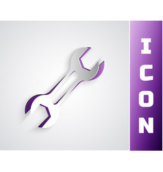 Paper Cut Wrench Spanner Icon Isolated On Grey