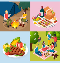 Bbq Grill Picnic Isometic Icon Set