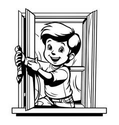 Boy With A Pencil In The Window Clip Art Ready