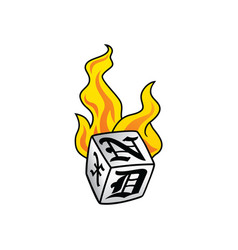 Flaming On Fire Burning White Dice Risk Taker