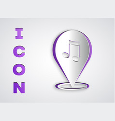 Paper Cut Location Musical Note Icon Isolated On