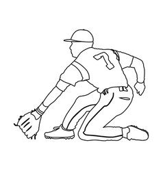 Baseball Player Catching Ball Line Art