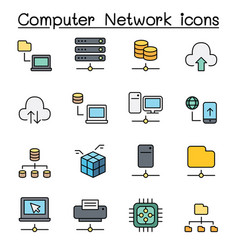 Computer Network Server Hosting Color Line Icon