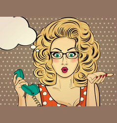 Surprised Pop Art Woman Chatting On Retro Phone