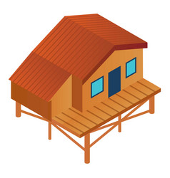 Ski Resort Wood Cabin Icon Isometric Style