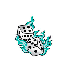 Flaming On Fire Burning White Dice Risk Taker