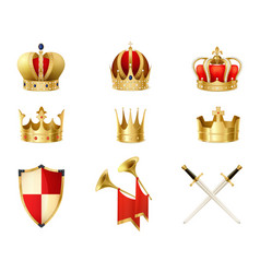 Set Of Realistic Golden Royal Crowns