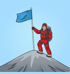 Climber Puts Flag On Top Mountain Pop Art