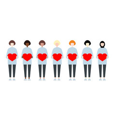 Set Diverse Race Women Holding Hearts