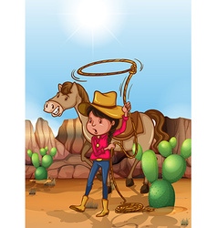 Cowgirl With Lassoo In Desert