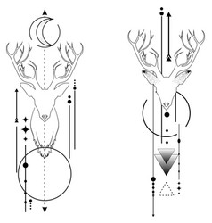 Reindeer Geometric Lines Tattoo Set In Format