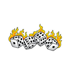 Flaming On Fire Burning White Dice Risk Taker