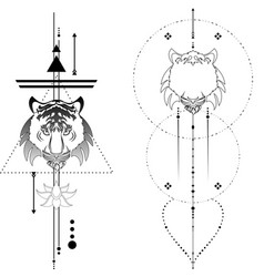 Tiger Geometric Lines Tattoo Set In Format