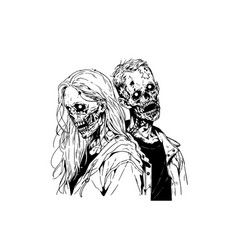 Zombie Love Match Pair Hand Drawn Ink Sketch