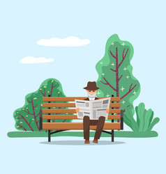 Grandfather Sit Alone In Park And Read Newspaper