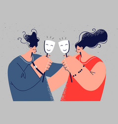 Unhappy Couple Hide Feelings Under Masks