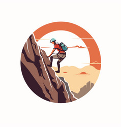 Hiker On The Top Of A Mountain In Retro Style