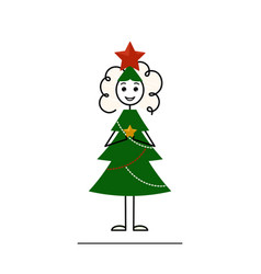 Curly Girl Wearing Fir Christmas Tree Costume