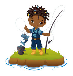 Cute African American Boy Fishing