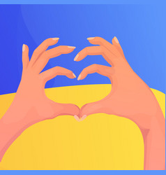 Ukraine Flag Hands Gesture Heart Shape In Cartoon