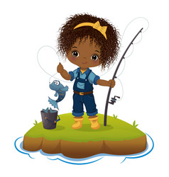 Cute African American Girl Fishing