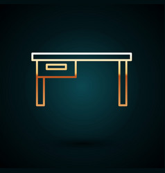 Gold Line Office Desk Icon Isolated On Dark Blue