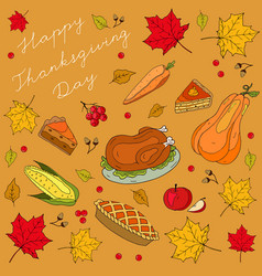 Happy Thanksgiving Day Food Hand Drawn