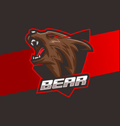 Angry Mad Bear Head Logo Mascot With Shield Label