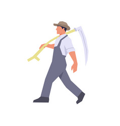 Farmer Man Carrying Scythe Simple Flat Character