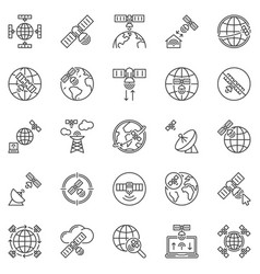 Satellite Internet Access Outline Icons Set