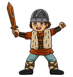 Viking Child With A Wooden Sword Cartoon Clipart