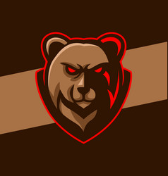 Angry Mad Bear Head Logo Mascot With Shield Label