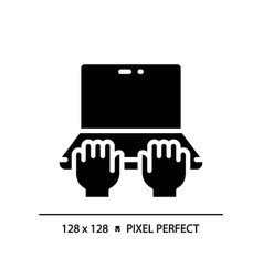 Hands With Laptop Pixel Perfect Black Glyph Icon