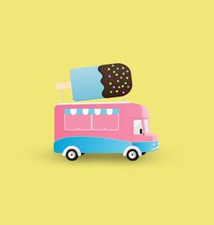 Ice Cream Truck Isolated On Yellow Background