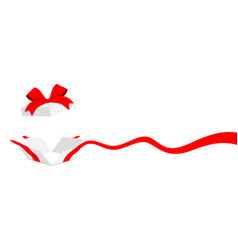 Open White Gift Box With Wavy Red Ribbon Line