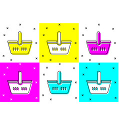 Set Shopping Basket Icon Isolated On Color