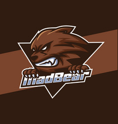 Angry Mad Bear Head Logo Mascot With Shield Label