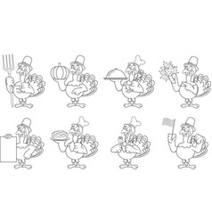 Outlined Pilgrim Turkey Cartoon Character