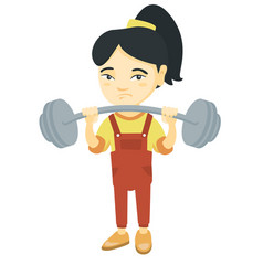 Upset Asian Girl Lifting Heavy Weight Barbell