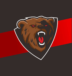 Angry Mad Bear Head Logo Mascot With Shield Label