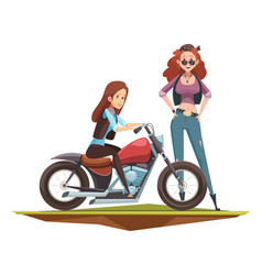 Motorcyclist Girls Flat Composition