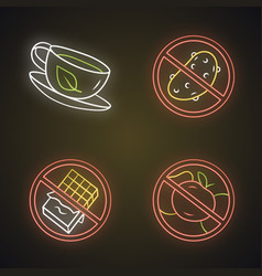 Low Carbs Neon Light Icons Set No Fructose