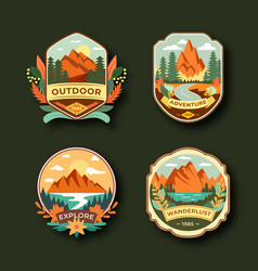 Set Of Four Mountain Travel Emblems Camping