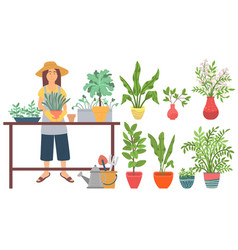 Farming Woman With Plants Gardening Planting