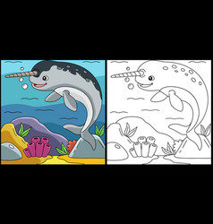 Narwhal Coloring Page Colored