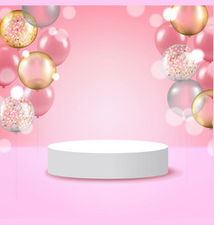 White Round Podium Pedestal Scene With Pink