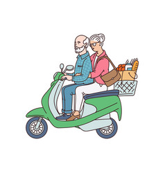 Elderly Married Couple Riding Motorbike Cartoon